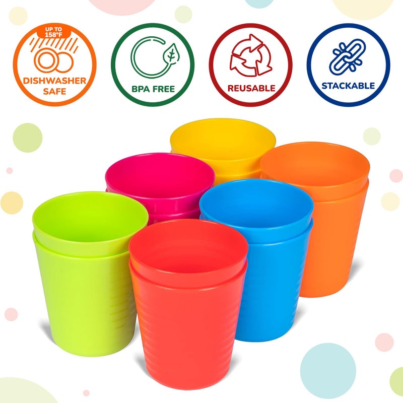 PLASKIDY Kids Cups Set of 12 Plastic Toddler Cups 8 Ounce Children Drinking Cups Tumblers - Reusable Dishwasher Safe BPA Free Cups for Kids and Toddlers - Image 2